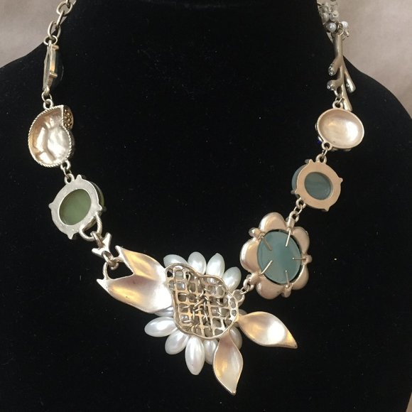 Matte Gold Colored Floral Statement Necklace - Picture 7 of 10